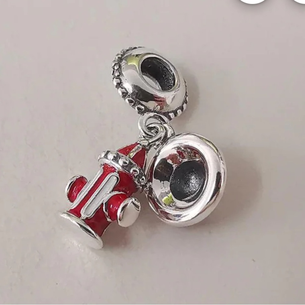 Pandora Firefighter Dangle Charm helmet and hydrant